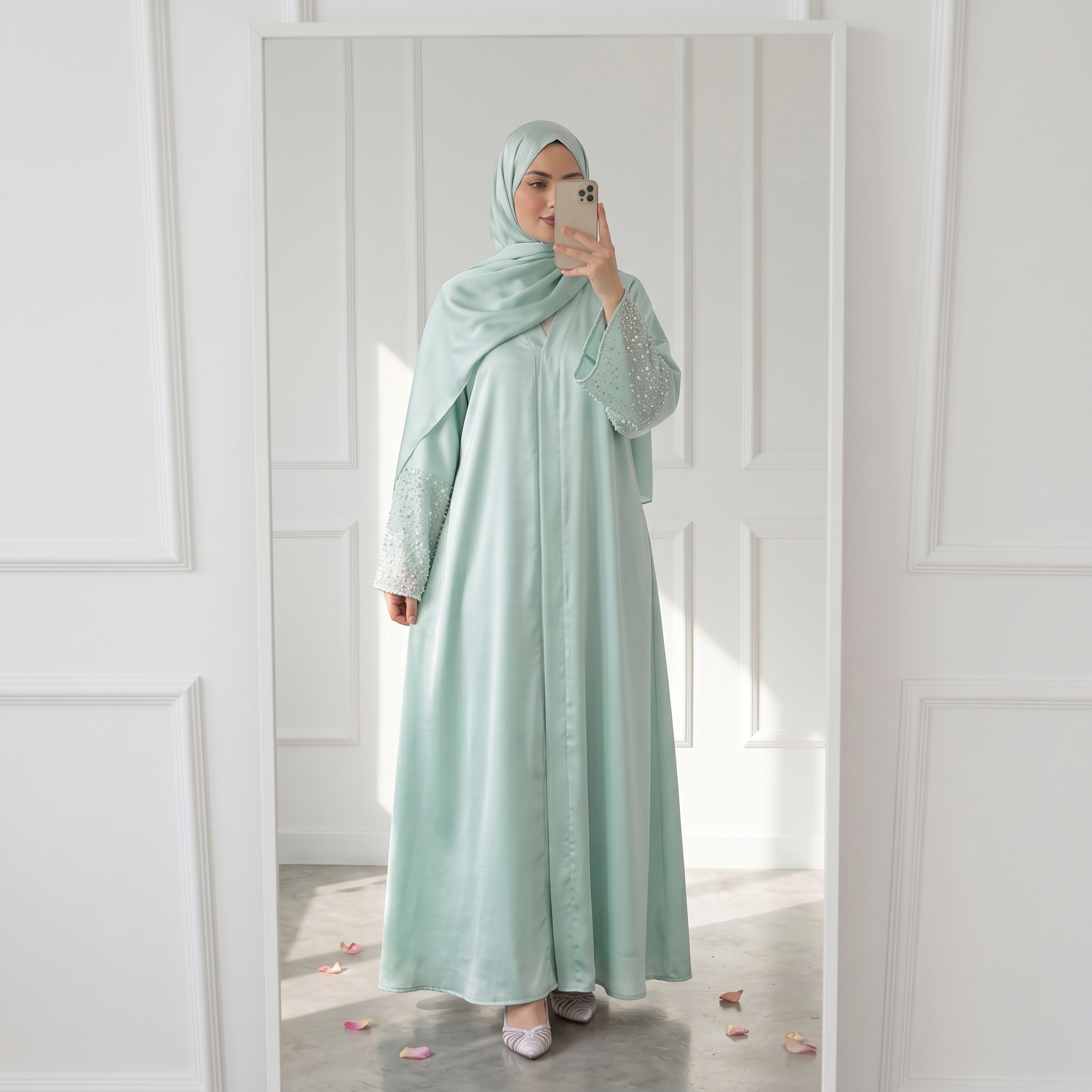 Beaded satin abaya