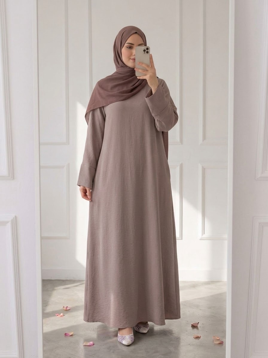 Plain closed abaya - Light Brown