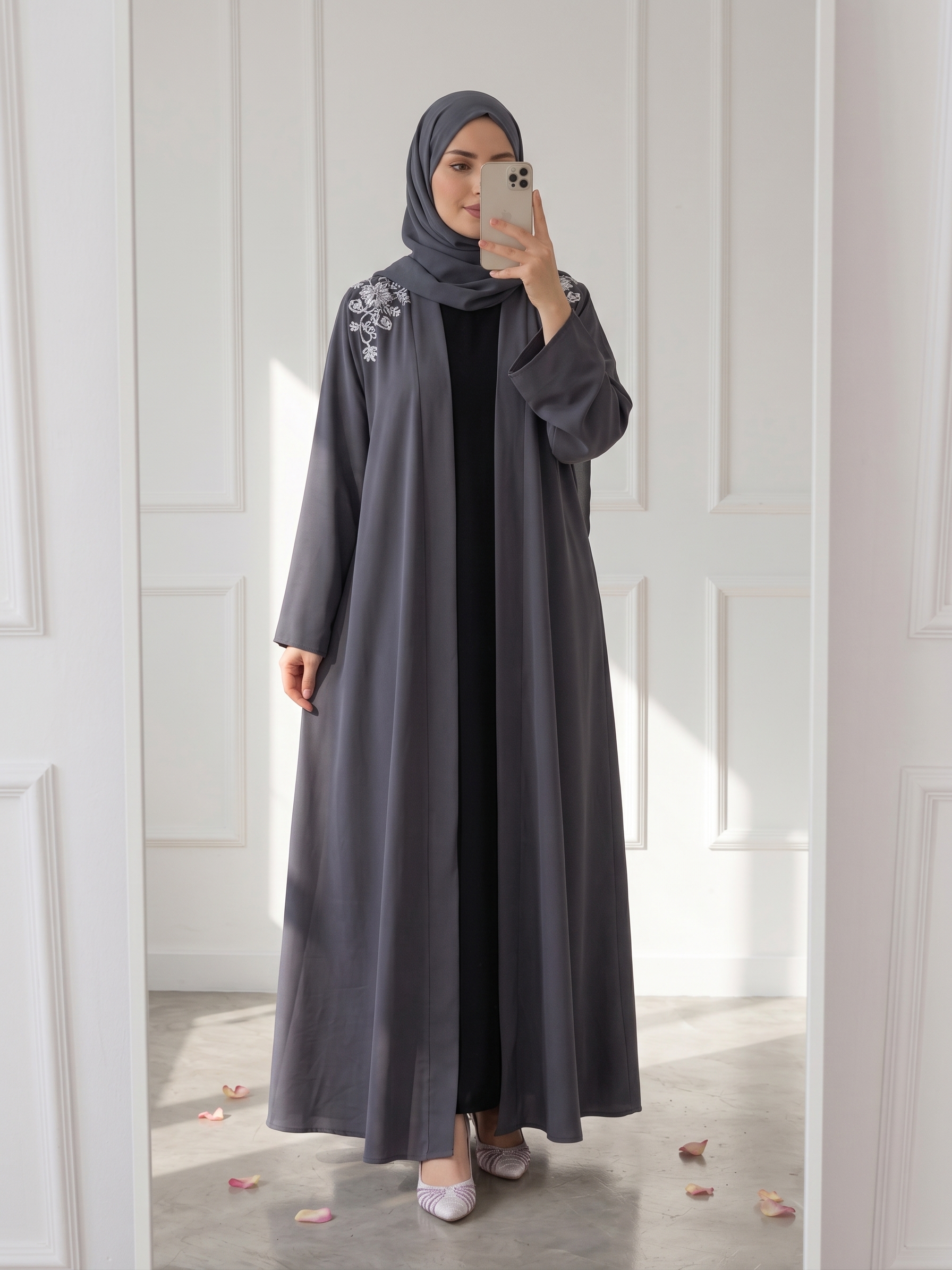 Open Front Abaya - Gray