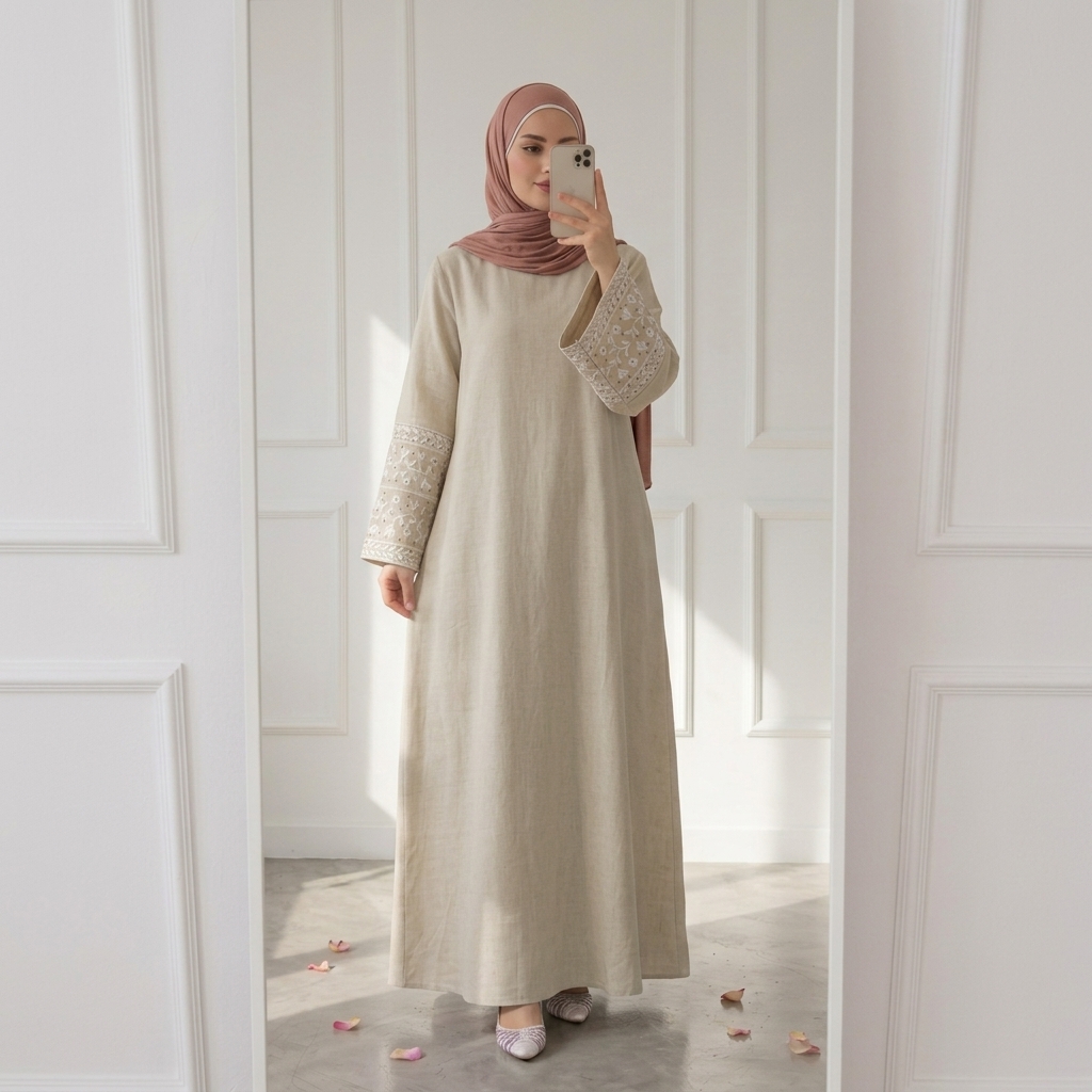 Embroidered elegant abaya - Beige