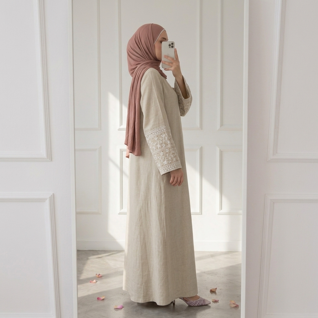 Embroidered elegant abaya - Beige