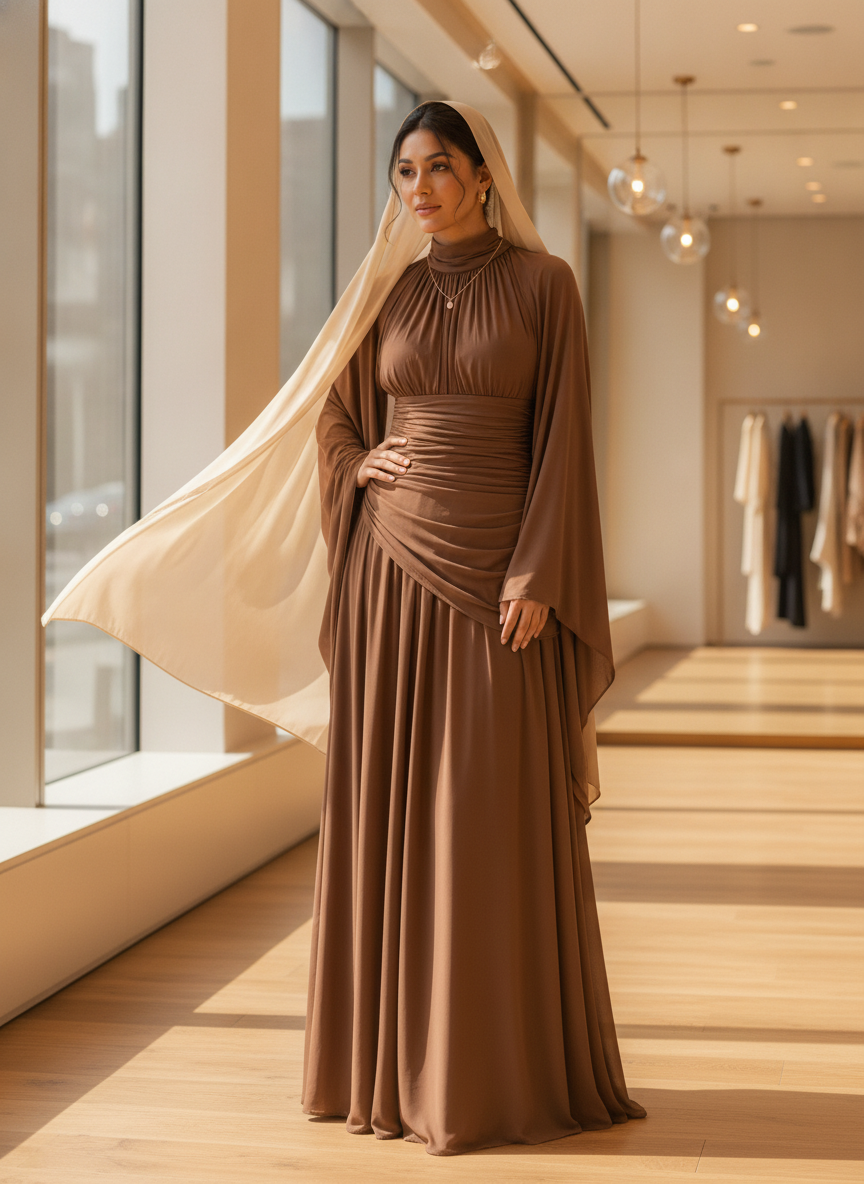 AI generated image for Elegant Ruched Waist Maxi Dress