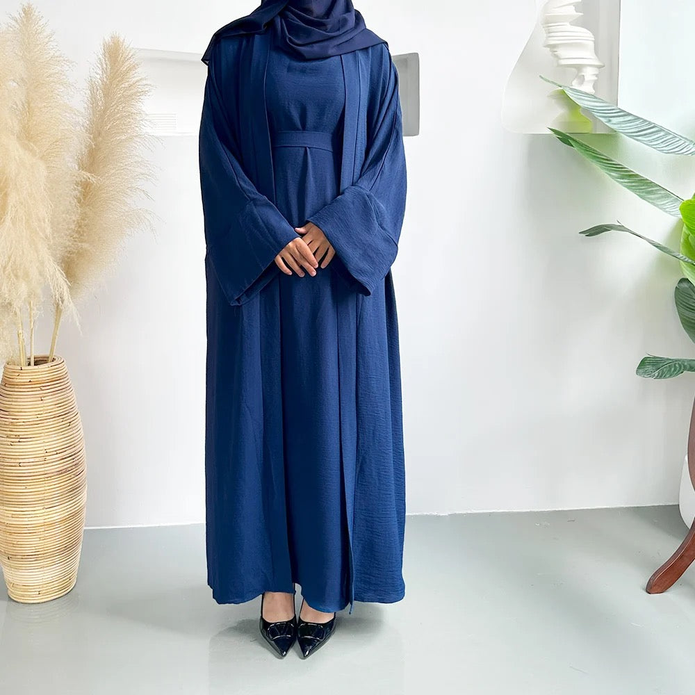 Open abaya with inner dress - Dark Blue