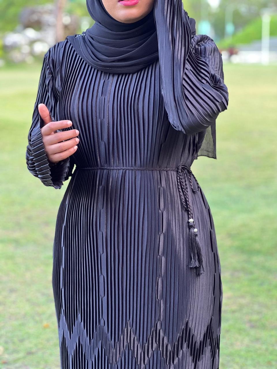 Pleated Dress with Diamond Design