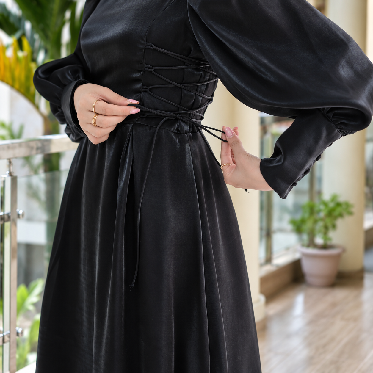Side-Knot Satin Party Gown