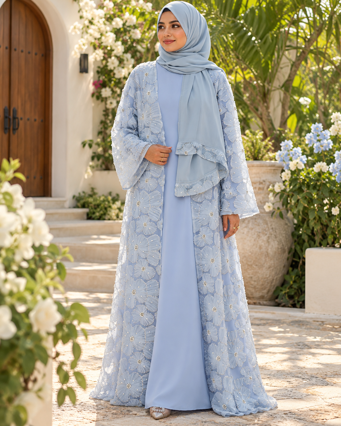 Pearl Lace Cardigan with Inner & Shawl
