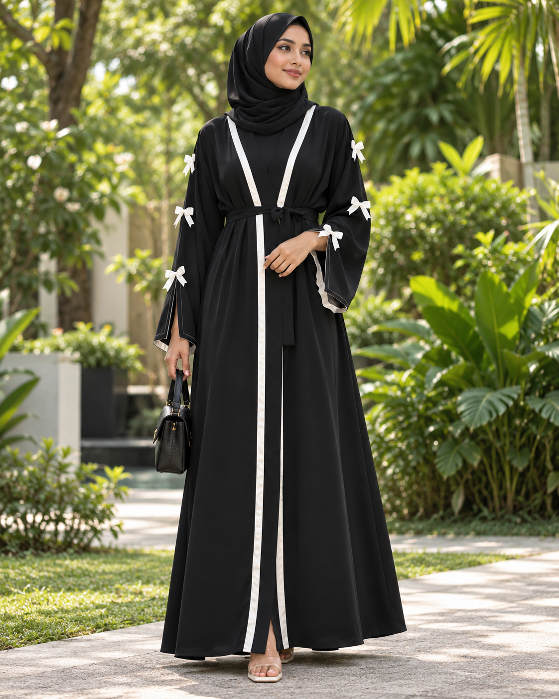 Open Abaya with Tie Design with Matching Inner Wear