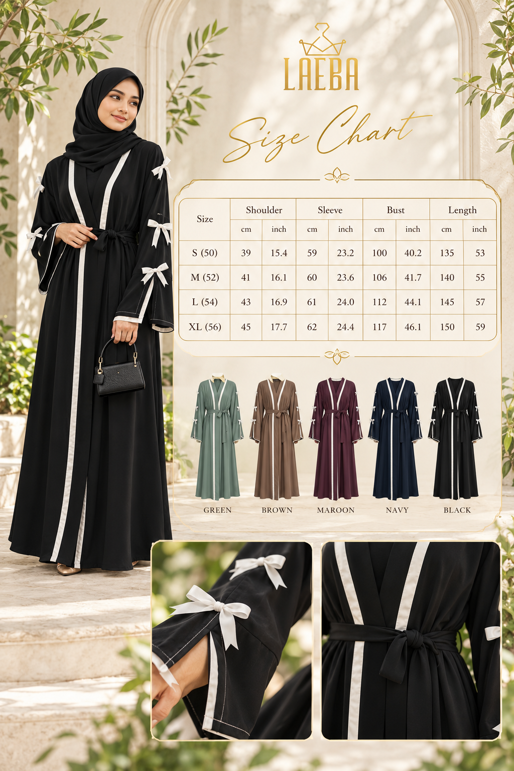 Open Abaya with Tie Design with Matching Inner Wear