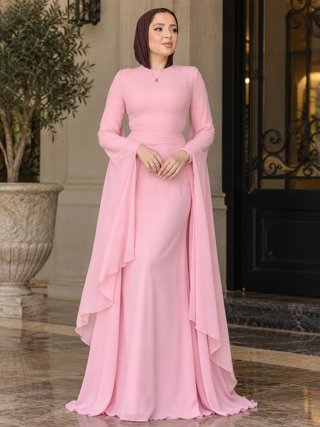 Chiffon Layered Dress with Extra long Sleeve